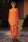 Buy_Prahnaaya_Orange Crepe, , Vegan Mangala Phool Embroidered Kurta And Salwar Set _at_Aza_Fashions