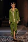 Buy_Prahnaaya_Green Crepe, Silk Applique, Pearls Sunira Embroidered Jacket Tunic With Skirt _at_Aza_Fashions