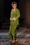 Buy_Prahnaaya_Green Crepe, Silk Applique, Pearls Sunira Embroidered Jacket Tunic With Skirt _Online_at_Aza_Fashions