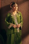 Shop_Prahnaaya_Green Crepe, Silk Applique, Pearls Sunira Embroidered Jacket Tunic With Skirt _Online_at_Aza_Fashions