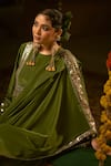 Buy_Prahnaaya_Green Crepe, Vegan Silk Applique, Pearls Round Sunira Embroidered Top Skirt Set _Online_at_Aza_Fashions