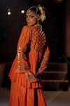 Prahnaaya_Orange Vegan Silk, Crepe Applique, Mangala Embroidered Peplum Top And Palazzo Set _Online_at_Aza_Fashions