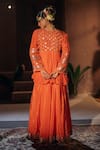 Shop_Prahnaaya_Orange Vegan Silk, Crepe Applique, Mangala Embroidered Peplum Top And Palazzo Set _at_Aza_Fashions