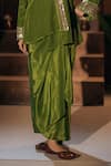 Prahnaaya_Green Crepe, Silk Applique, Pearls Sunira Embroidered Jacket Tunic With Skirt _Online_at_Aza_Fashions