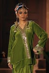Buy_Prahnaaya_Green Crepe, Silk Applique, Pearls Sunira Embroidered Jacket Tunic With Skirt _Online_at_Aza_Fashions