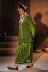 Shop_Prahnaaya_Green Crepe, Silk Applique, Pearls Sunira Embroidered Jacket Tunic With Skirt _Online_at_Aza_Fashions
