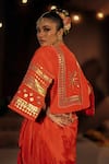 Shop_Prahnaaya_Red Vegan Silk, Crepe Applique, Pearls Ramani Embroidered Cropped Jacket Set _Online_at_Aza_Fashions