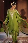 Prahnaaya_Green Vegan , Crepe, Organza Applique, Sunira Embroidered Kurta Set _Online_at_Aza_Fashions