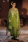 Buy_Prahnaaya_Green Vegan , Crepe, Organza Applique, Sunira Embroidered Kurta Set _at_Aza_Fashions