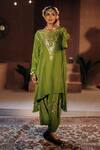 Shop_Prahnaaya_Green Vegan , Crepe, Organza Applique, Sunira Embroidered Kurta Set _Online_at_Aza_Fashions
