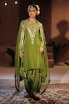 Prahnaaya_Green Vegan , Crepe, Organza Applique, Sunira Embroidered Kurta Set _at_Aza_Fashions