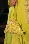 Shop_Prahnaaya_Green Applique, Pearls Veere Phool Potli _at_Aza_Fashions