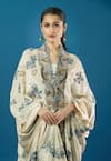 Shop_Anamika Khanna_Ivory Embroidery Square Neck, Printed Cape Skirt Set _Online_at_Aza_Fashions