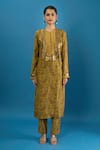 Buy_Anamika Khanna_Yellow Sequins, Embroidery Round Neck Printed Kurta Set _Online_at_Aza_Fashions