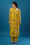 Shop_Anamika Khanna_Yellow Embroidery Mandarin Collar Elephant Eye Print Kurta Set _at_Aza_Fashions