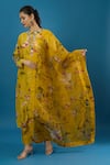 Buy_Anamika Khanna_Yellow Embroidery Mandarin Collar Elephant Eye Print Kurta Set _Online_at_Aza_Fashions