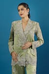 Buy_Anamika Khanna_Green Embroidery, Sequins, Stones, Metallic Thread Blazer And Pant Set _Online_at_Aza_Fashions