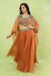 Shop Prisho Orange Organza Embroidery, Sequins, Stones, Beads Round Neck Blouse Lehenga Set Online at Aza Fashions Shop_Prisho_Orange Organza Embroidery, Sequins, Stones, Beads Round Neck Blouse Lehenga Set _Online_at_Aza_Fashions