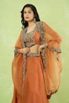 Buy Prisho Orange Organza Embroidery, Sequins, Stones, Beads Round Neck Blouse Lehenga Set Buy_Prisho_Orange Organza Embroidery, Sequins, Stones, Beads Round Neck Blouse Lehenga Set