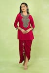 Prisho_Red Sequins, Stones Round Neck Embroidered Kurta With Draped Skirt _Online_at_Aza_Fashions