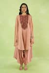 Prisho_Pink Embroidery Round Neck Kaftan Pant Set _Online_at_Aza_Fashions