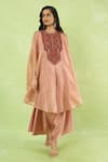 Buy_Prisho_Pink Embroidery Round Neck Kaftan Pant Set _Online_at_Aza_Fashions