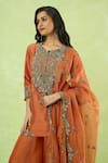 Prisho_Orange Embroidery Round Neck Kurta Sharara Set _Online_at_Aza_Fashions
