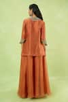 Shop_Prisho_Orange Embroidery Round Neck Kurta Sharara Set _at_Aza_Fashions