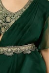 Prisho_Green Embroidery, Zari, Metallic Thread, Ruffle Pre-draped Saree With Blouse _Online_at_Aza_Fashions
