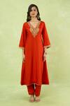 Buy_Sheetal Batra_Orange Embroidery, Zari V-neck Kaftan With Salwar _Online_at_Aza_Fashions