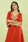 Sheetal Batra_Orange Embroidery, Zari V-neck Kaftan With Salwar _at_Aza_Fashions