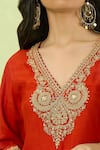 Buy_Sheetal Batra_Orange Embroidery, Zari V-neck Kaftan With Salwar 