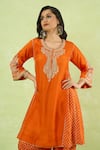 Sheetal Batra Orange Embroidery, Gota Patti Round Neck, Split Kurta With Salwar Online at Aza Fashions Sheetal Batra_Orange Embroidery, Gota Patti Round Neck, Split Kurta With Salwar _Online_at_Aza_Fashions