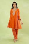 Buy Sheetal Batra Orange Embroidery, Gota Patti Round Neck, Split Kurta With Salwar at Aza Fashions Buy_Sheetal Batra_Orange Embroidery, Gota Patti Round Neck, Split Kurta With Salwar _at_Aza_Fashions