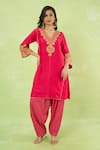 Buy_Sheetal Batra_Pink Embroidery, Zari V-neck Kurta With Salwar _at_Aza_Fashions