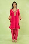Sheetal Batra_Pink Embroidery, Zari V-neck Kurta With Salwar _at_Aza_Fashions