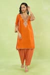 Buy_Sheetal Batra_Orange Embroidery, Zari V-neck Short Kurta With Salwar _at_Aza_Fashions