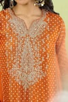 Sheetal Batra_Orange Embroidery, Zari Split V-neck Gathered Kurta With Salwar _at_Aza_Fashions