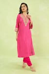 Buy_Sheetal Batra_Pink Embroidery Split V-neck Gathered Kurta With Salwar _Online_at_Aza_Fashions