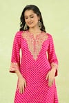 Sheetal Batra_Pink Embroidery Split V-neck Gathered Kurta With Salwar _at_Aza_Fashions