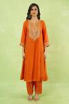 Buy_Sheetal Batra_Orange Embroidery V-neck Long Kurta With Salwar _Online_at_Aza_Fashions