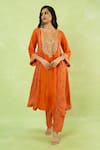 Buy_Sheetal Batra_Orange Embroidery V-neck Long Kurta With Salwar _at_Aza_Fashions