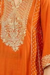 Sheetal Batra_Orange Embroidery V-neck Long Kurta With Salwar _at_Aza_Fashions