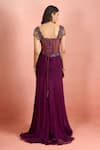 Shop_Tarun Tahiliani_Purple Sequins, Beads Boat Neck Embroidered Draped Gown _at_Aza_Fashions