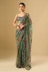 Buy_Mahima Mahajan_Green Embroidery, Sequins, Metallic Floral Print Pre-draped Saree With Blouse _at_Aza_Fashions