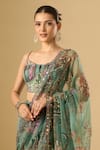 Mahima Mahajan_Green Embroidery, Sequins, Metallic Floral Print Pre-draped Saree With Blouse _Online_at_Aza_Fashions