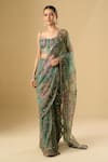 Buy_Mahima Mahajan_Green Embroidery, Sequins, Metallic Floral Print Pre-draped Saree With Blouse _Online_at_Aza_Fashions