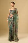Shop_Mahima Mahajan_Green Embroidery, Sequins, Metallic Floral Print Pre-draped Saree With Blouse _Online_at_Aza_Fashions