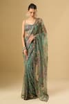 Mahima Mahajan_Green Embroidery, Sequins, Metallic Floral Print Pre-draped Saree With Blouse _at_Aza_Fashions