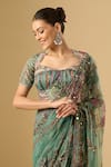 Mahima Mahajan_Green Embroidery, Sequins, Zari Sweetheart Floral Pre-draped Saree With Blouse _Online_at_Aza_Fashions